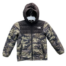 North Face Reversible Puffer Jacket Youth Boys XS Camo Teddy Outdoor Winter Hike