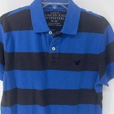 American Eagle Outfitters Polo Shirt Blue Stripe Athletic Fit Cotton Medium