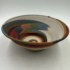 Handmade 7.75” Multicolor African Zulu Telephone Wire Woven Bowl Basket