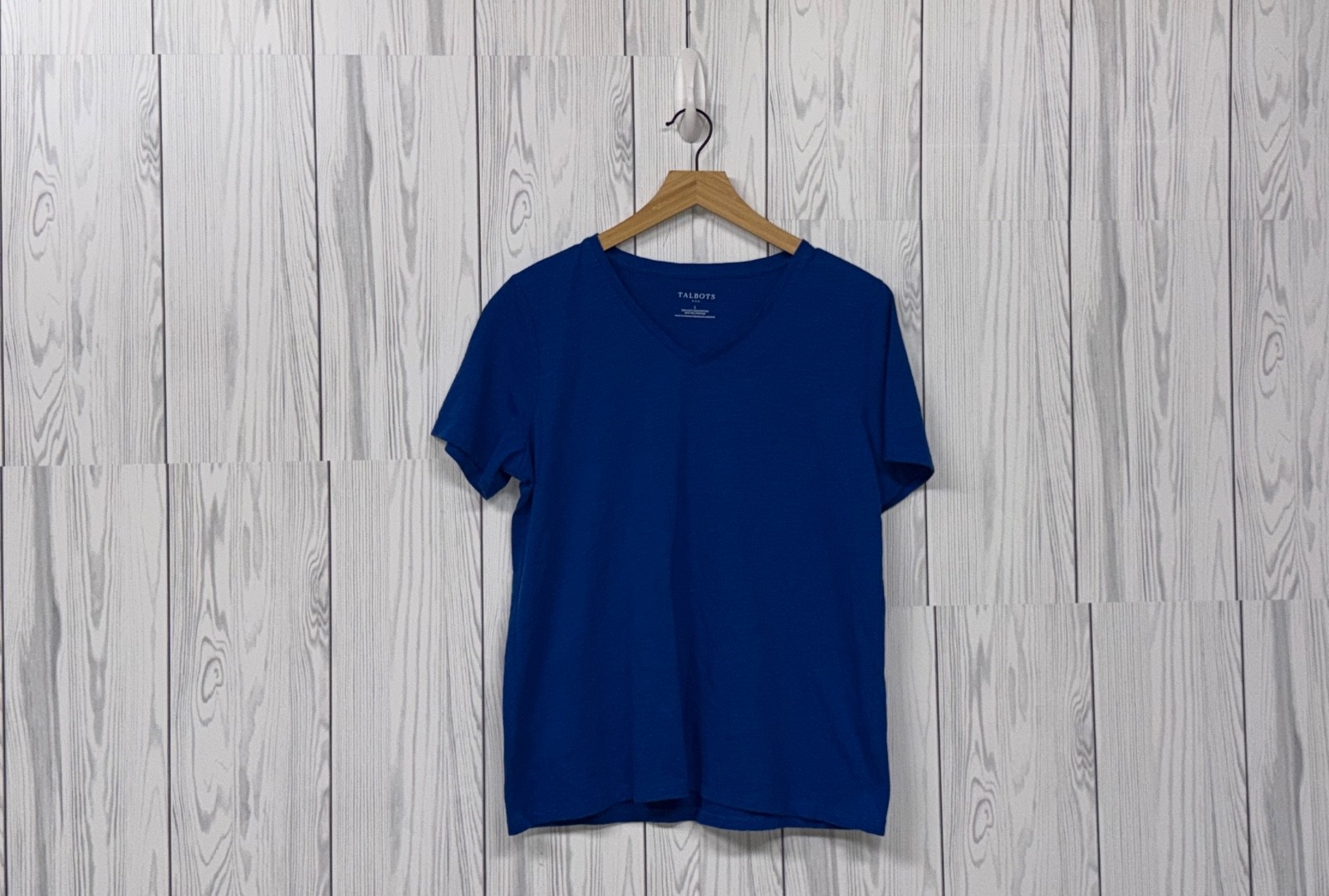 Talbots t shirt womens size large short sleeve v neck cotton blend solid blue