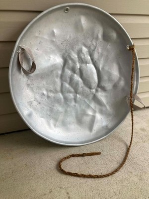 Vintage Aluminum Snow Disc Flying Saucer Sled Original Handles 25'' Sleigh Round