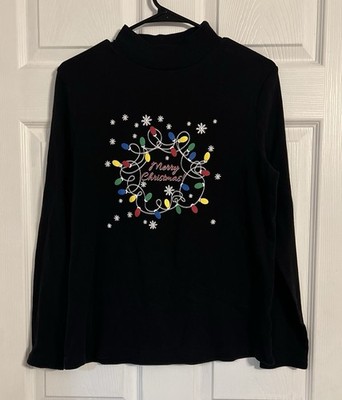 White Stag Women s Mock Neck Christmas Shirt Long Sleeve Black Size Large 12/14
