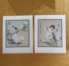 Set of 2 Vintage Chinese Original Art Watercolor Paintings on Silk