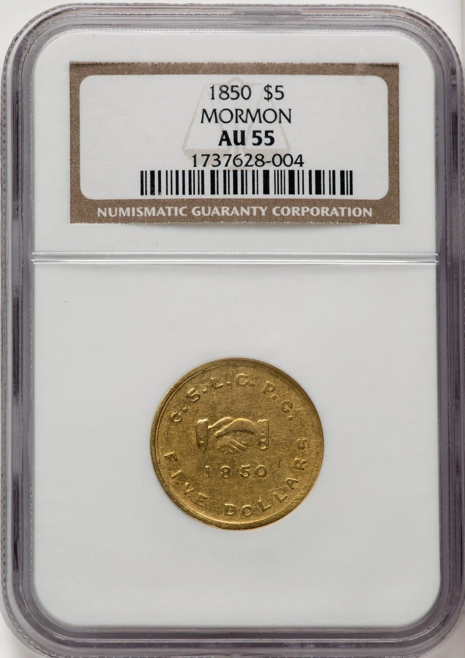 1850 Mormon Five Dollar Territorial Gold NGC AU55