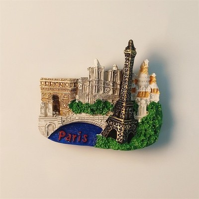 France Paris Landmark Eiffel Tower Arc Triomphe Tourist 3D Resin Fridge Magnet