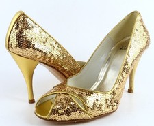  350 STUART WEITZMAN PIPESASHAY Gold Sequins Designer WEDDING EVENING Pump 6