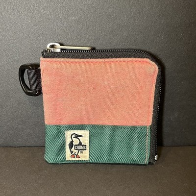 Chums Square Coin Case Sweat Nylon Pink Green Canvas Wallet Used