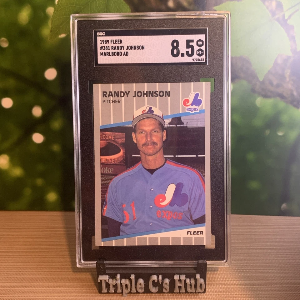 Fleer Randy Johnson RC 1989 #381 Marlboro ¡¡error de anuncio claramente visible!! SGC 8,5 Foto 2 de 3