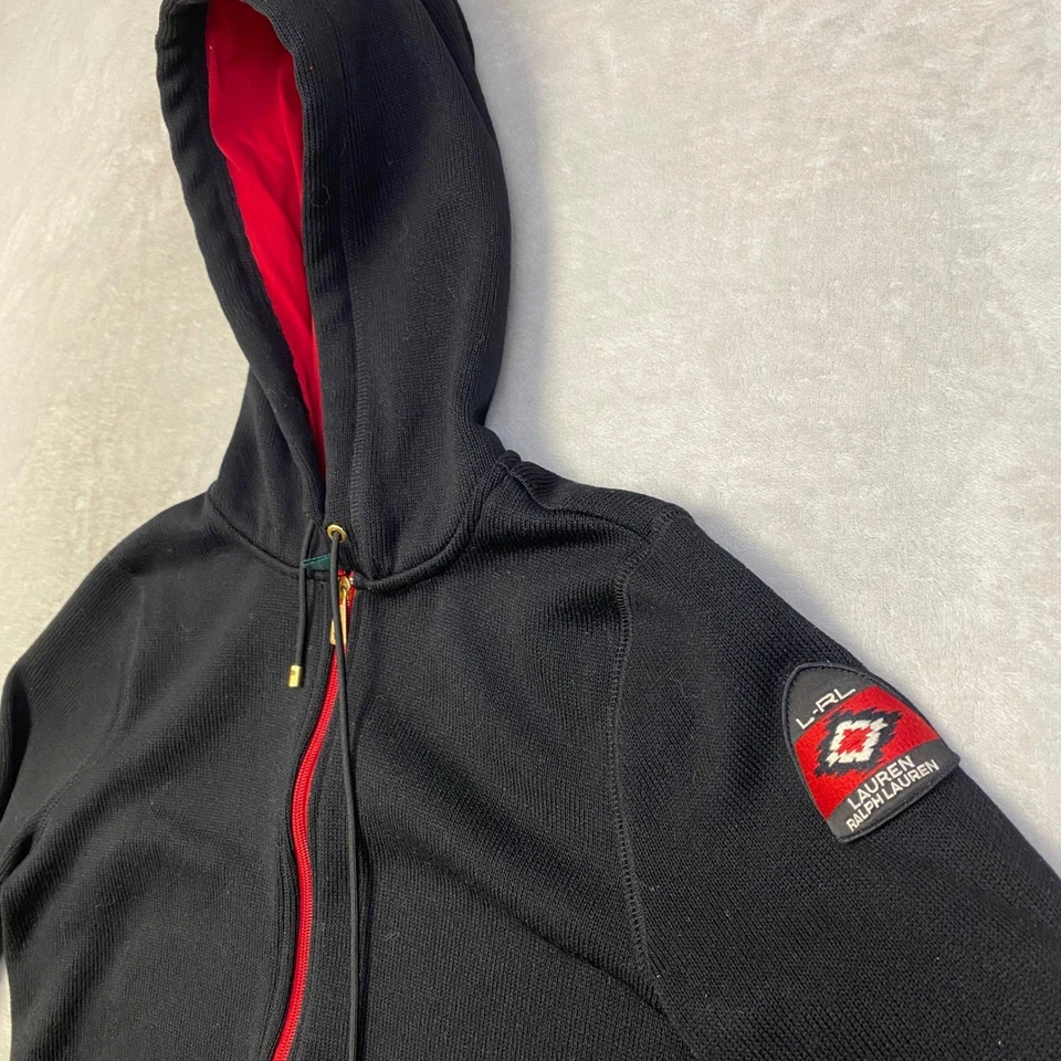 Lauren Active Ralph Lauren Sudadera con Capucha Negra Cremallera Completa Bolsillos Borde Rojo Mujeres M Foto 4 de 4
