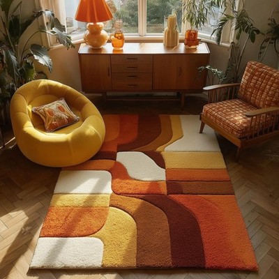 Retro Rug | Hand Tufted Rug | 70s Mid Century Modern Teppich | Wool Rug |