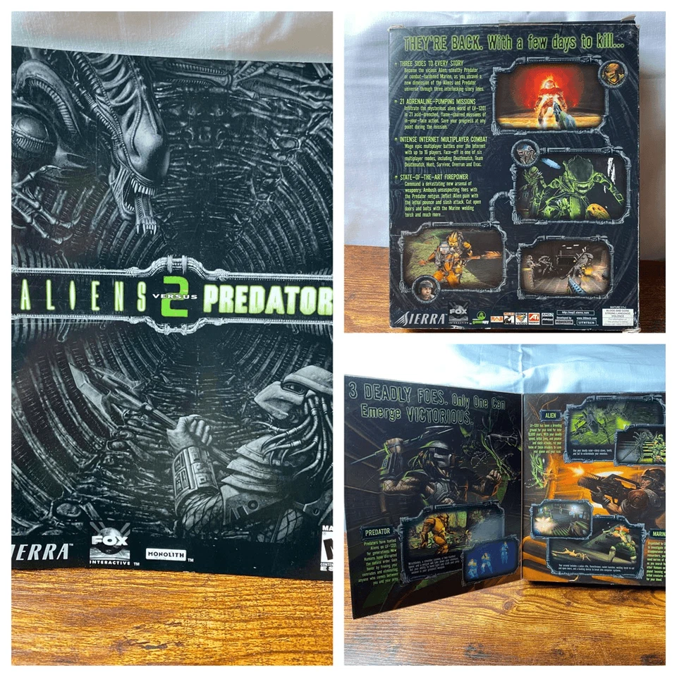 Juego de 2 discos Aliens vs Predator 2001 Sierra Monolith completo Big Box Foto 4 de 4