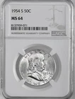 1954-S 50C FRANKLIN SILVER HALF DOLLAR   NGC MS64 #8137959-071 (SOME TONING)