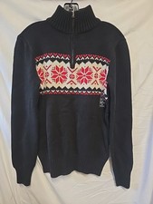 CHAPS Youth XL 18-20 Blk Mock Neck 1/4 Zip Snowflake Cotton Knit Sweater SALE!
