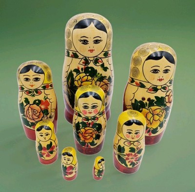 Russische Matroschka 8-teilig   Semenov   Handbemalt   21 cm   Vintage 1990er