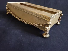 Vtg  Gold Tone Tissue Box Metal Cherub Heads 11"x6"x3" Ornated Chains Hanging