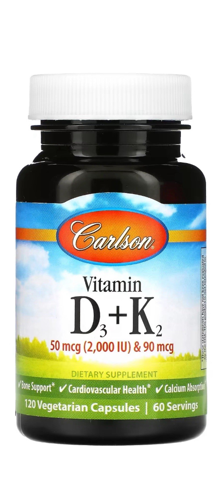 Carlson, Vitamin D3 + K2, 120 Caps, Expiry 03/27