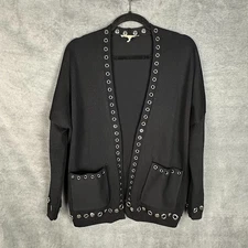 Maje Sweater Womens 1 US Small Black Cardigan Metallica Grommet Pockets Rock