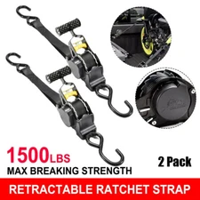 🔥 2-Pack 10FT Retractable Ratchet Tie-Down Straps | 1500LBS Heavy-Duty | S-Hook