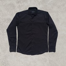 Fancini Slim Cut Long Sleeve Button Up Shirt Mens Small Black Dress Formall Suit