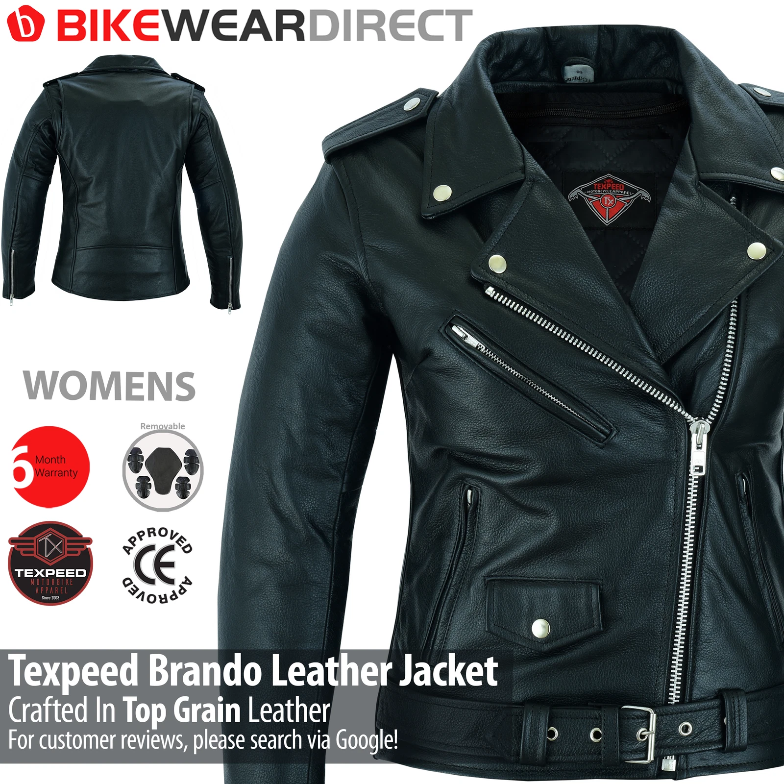 Womens Leather Brando Biker Jacket Ladies Motorbike Motorcycle with CE Armour
Opens in a new window 