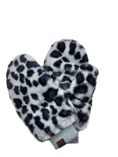 C.C Women's Leopard Print Faux Fur Fingerless Sherpa Lined Convertible Mittens