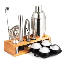 Royal Sips Premium Cocktail Shaker Set With Ice Ball Mold And Bamboo Stand - Bar
