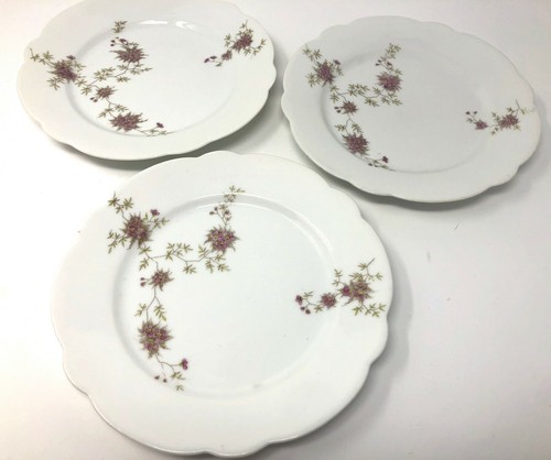 Set of 3 Antique Imperial S.W.C. Karlsbad Austria Floral Thistle Scalloped Plate - Picture 4 of 7