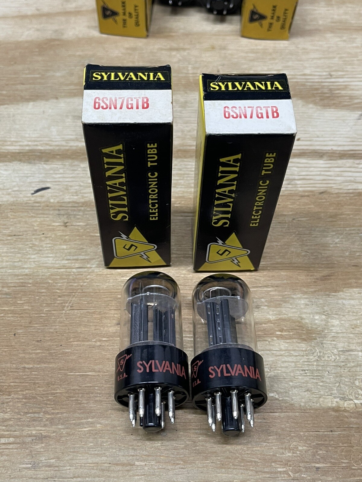2 NOS SYLVANIA 6SN7GTB CHROME TOP BLACK PLATE RADIO VACUUM TUBES