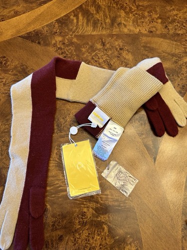 TSE NEW WOOL/CASHMERE LONG KNIT GLOVES O/S ($165) IN BEIGE/BURGUNDY COLORS - Picture 15 of 19
