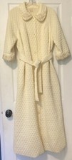 Vintage Miss Elaine Cream quilted robe lace trim belted 1/2 Sleeve 53  Sz S/M 