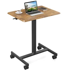 Portable Laptop Desk, Height Adjustable, Mobile Workstation with Lockable Wheels