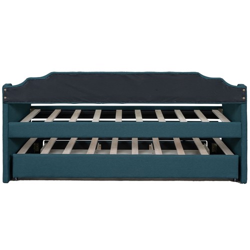 Green Twin Size Upholstered Daybed with Trundle and 3 Storage Drawers – Sofa Bed - Picture 8 of 12