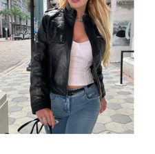 Handmade Black Women Cargo Fashion Leather Jacket, Street Jackets for Womens