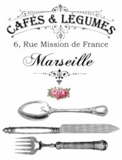 Vintage Image French Cafes  Legumes Silverware Furniture Transfers Decal MIS664