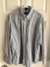 IZOD Easy Care Blue Green Plaid Button Up Shirt Mens Size XL Long Sleeve