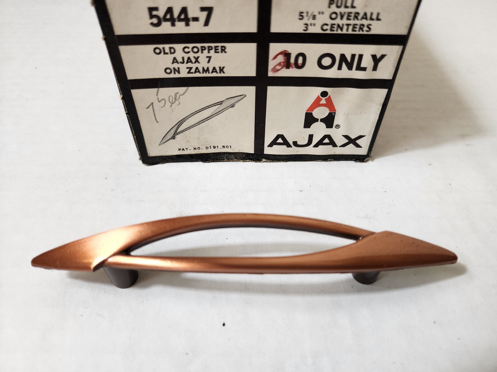 Vintage NOS Ajax Antique Copper Drawer Cabinet Pull #544-7 1970s Retro C31