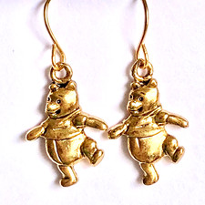 Vintage Disney Winnie the Pooh Earrings Gold Plated Disneyana Charms Signed