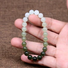 18G Certified 100% Natural Hetian jade(Nephrite) Bracelets和田玉湖水绿渐变色手链 8mm