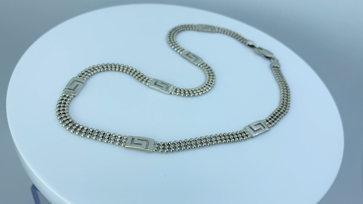 Sterling Silver Triple Row Beads Greek Key Choker Chain  display picture 1