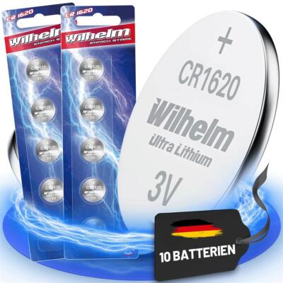 10 x WILHELM Lithium CR1620 Knopfzelle 3V 70mAh ø16x2,0mm Batterie DL1620