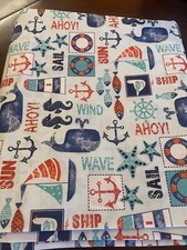 AHOY Sailboats Anchors WHALE Seahorse Boats COTTON FABRIC Ocean Wave Wind 1 YD