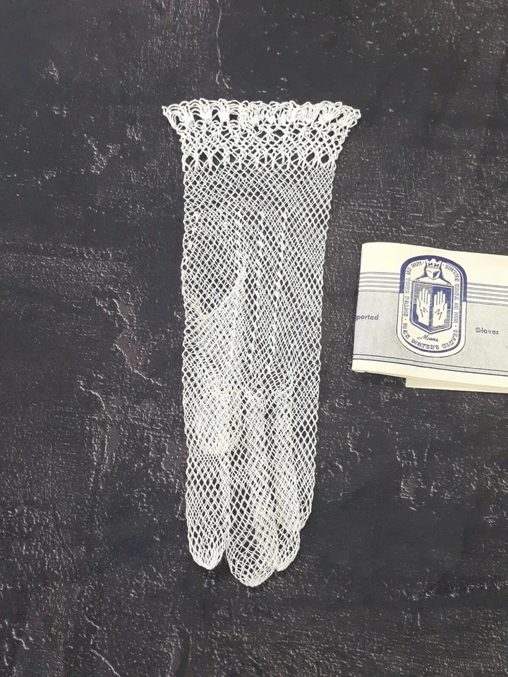 Guanti Gloves pizzo uncinetto sposa ricamo centrini vintage antichi bianco 11 - Immagine 4 di 4