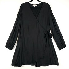 Socialite Curve Wrap Dress Womens Plus 1X Balloon Sleeve Black Tie Waist