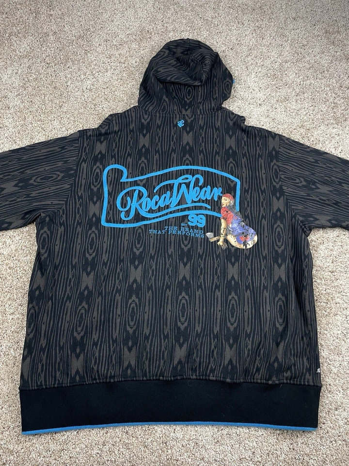 Chaqueta deportiva Rocawear 3XL para hombre negra cremallera completa con capucha puntada ponderada logotipo Y2K Foto 4 de 4