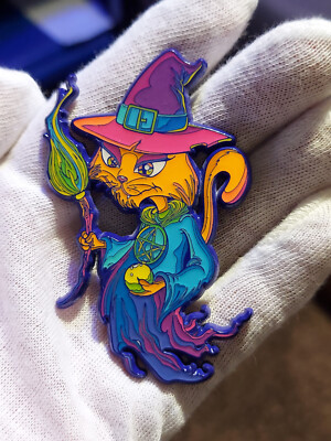 Witch Cat V2 (B Grade) Full Glow 3'' Soft Enamel Epoxy Triple Post Pin Halloween