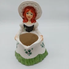 Vintage Lefton Irish Girl St Patrick’s Day Clover Ceramic Creamer 