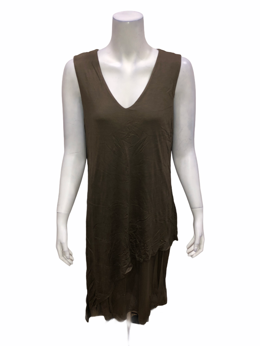 H by Halston V-Neck Sleeveless Knit Dress w/ Overlay Earth Green Medium  Size | eBay