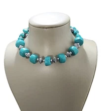 STEPHAN & CO Women's Boho Statement Wrap Choker Blue Resin , Silver Tone NWT