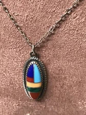 Sterling WM Co Wheeler Manufacturing Multi Color Turquoise necklace 18" EUC