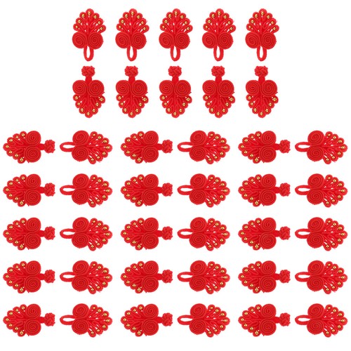 20 Sets Beaded Chinese Knot Frog Buttons Closure Sewing Fasteners Red&gold - Picture 2 of 11